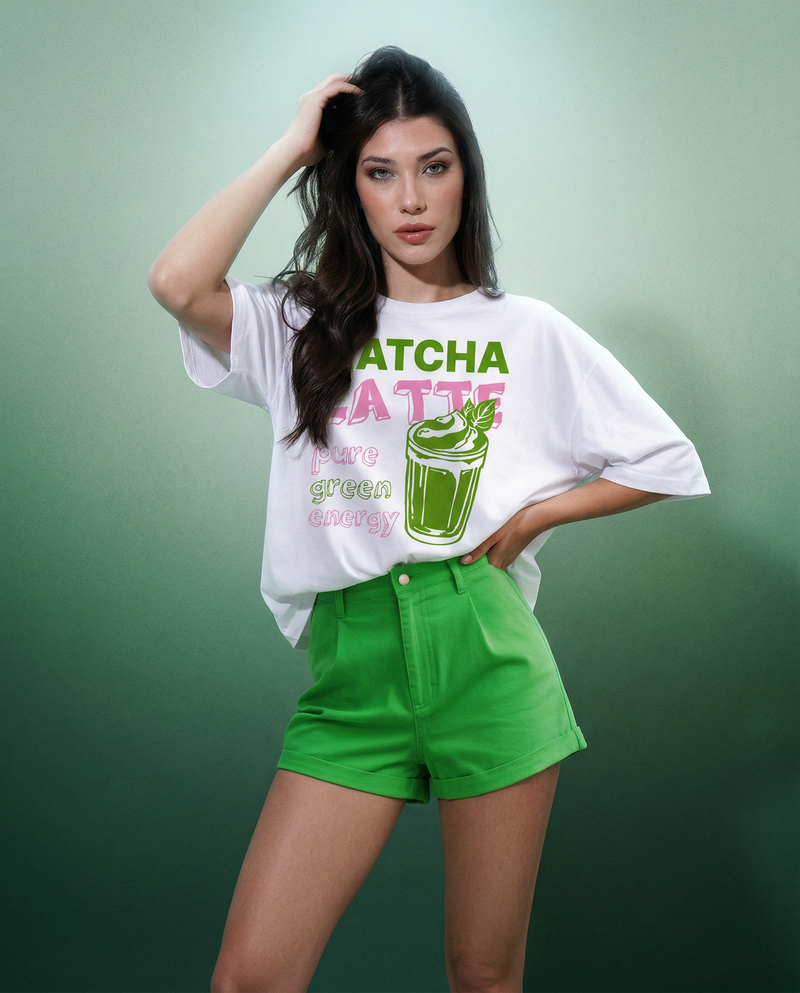 Women Matcha Latte Printed Cotton T-shirt