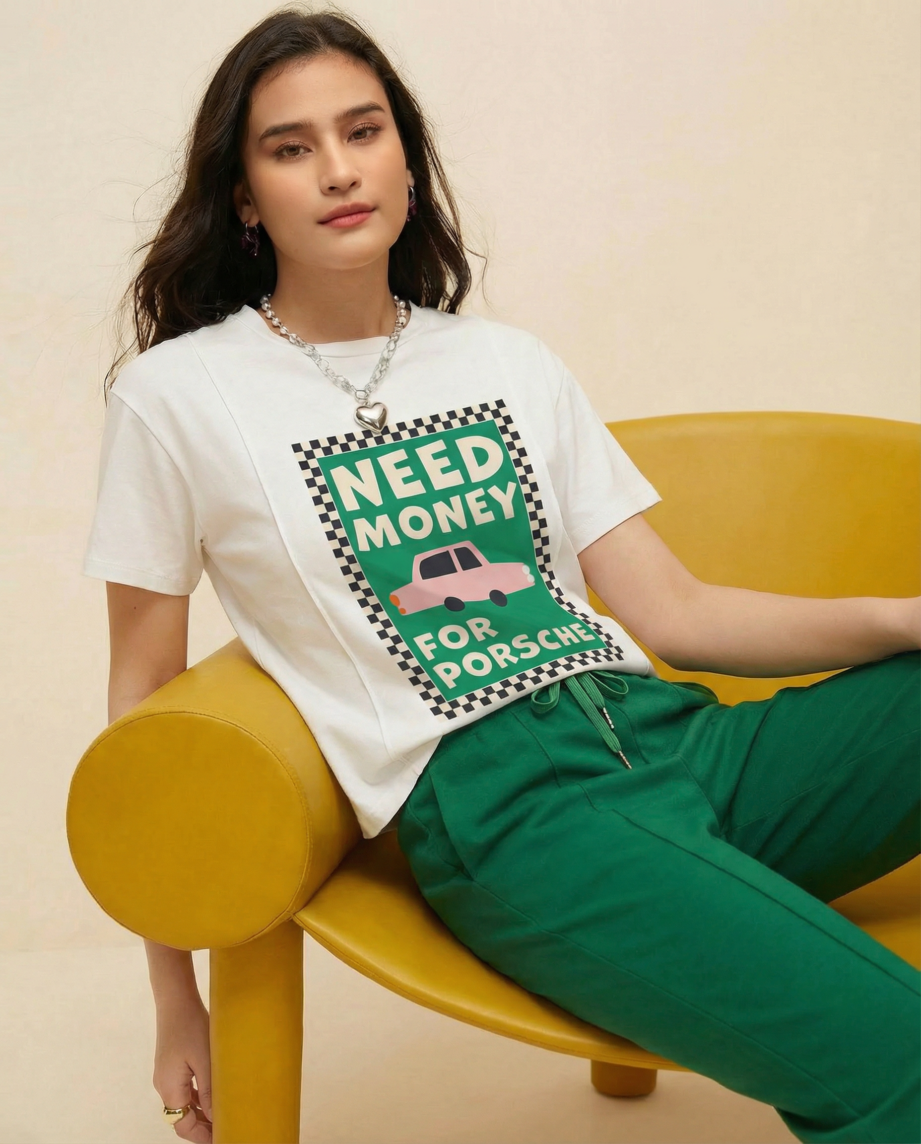 Woman Need Money Printed Cotton T-shirt
