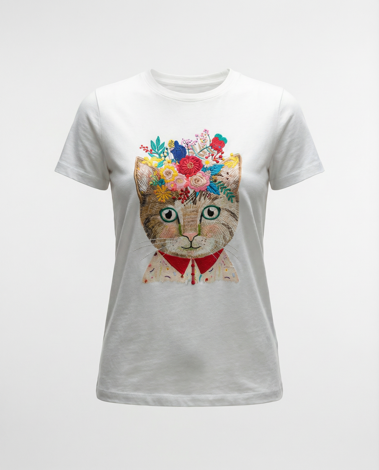 Woman Cat Artwork Printed Cotton T-shirt