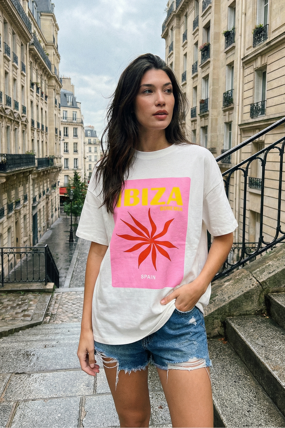 Women White Floral Printed Oversized T-shirts