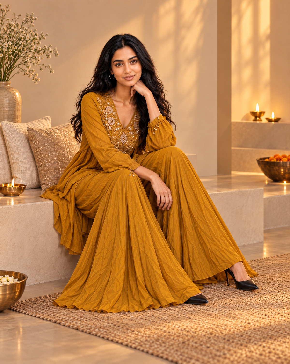 ReadyMade Handwork Embroidered mustard Suit
