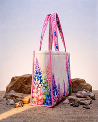 Beige Cotton Printed Tote Bag