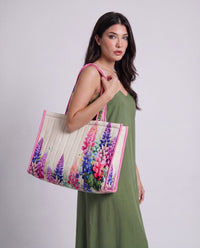 Beige Cotton Printed Tote Bag
