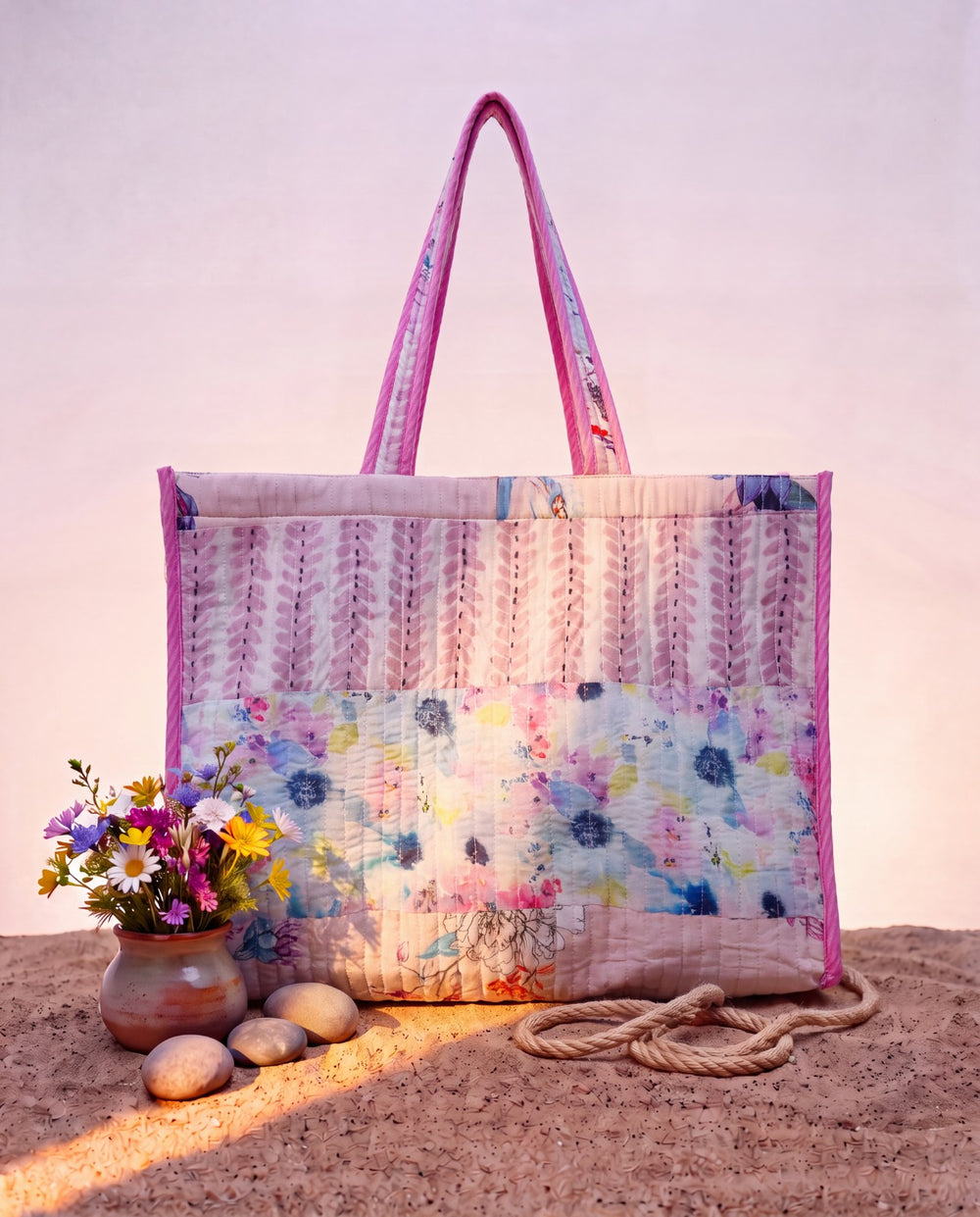 Cotton Printed Flower design Tote Bag