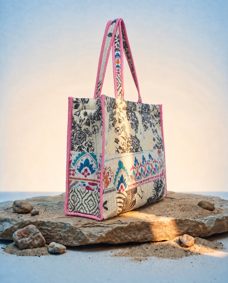 Cotton Printed Flower design Tote Bag