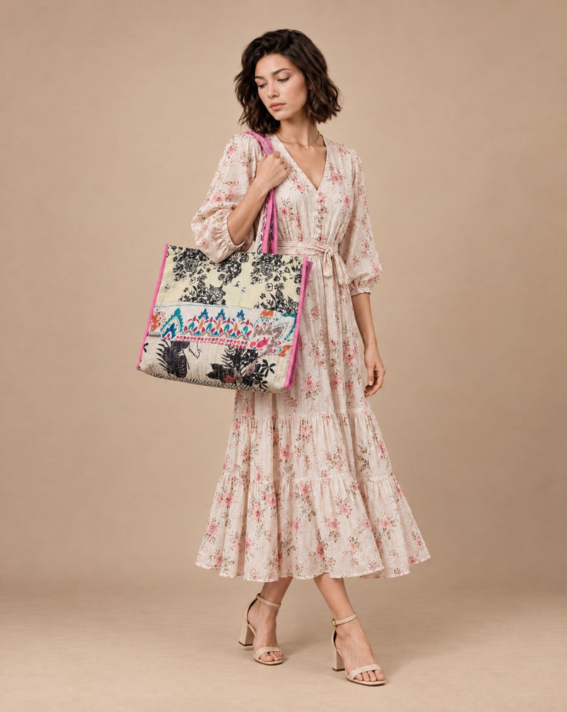 Cotton Printed Flower design Tote Bag
