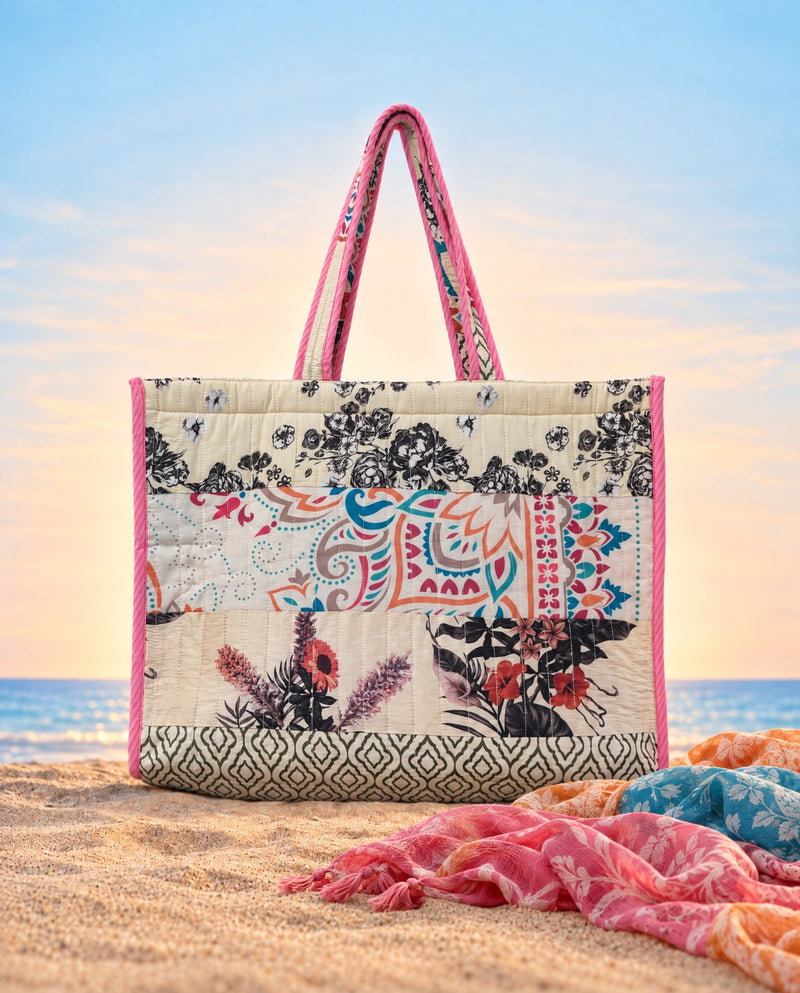 Printed Patchwork Tote Bag