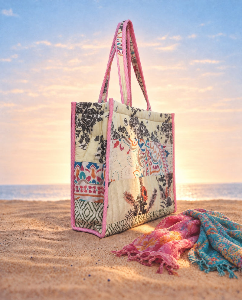 Printed Patchwork Tote Bag