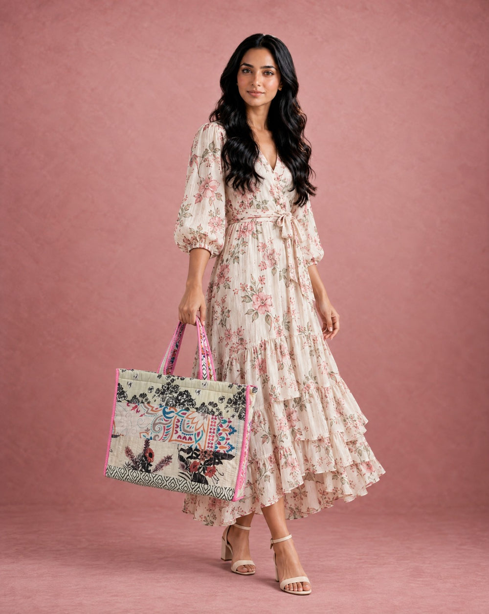 Printed Patchwork Tote Bag