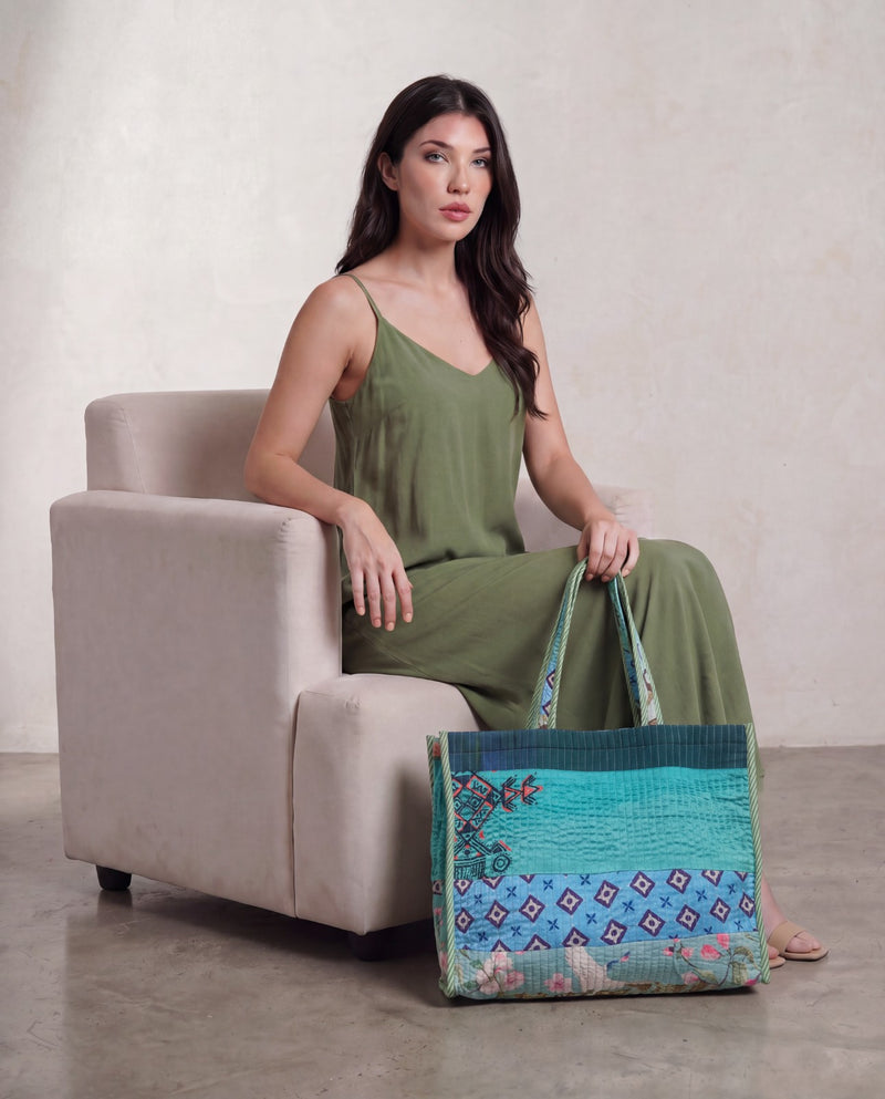 Printed Patchwork Tote Bag