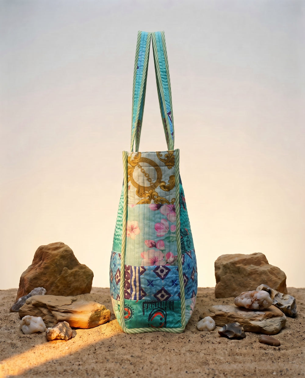 Printed Patchwork Tote Bag