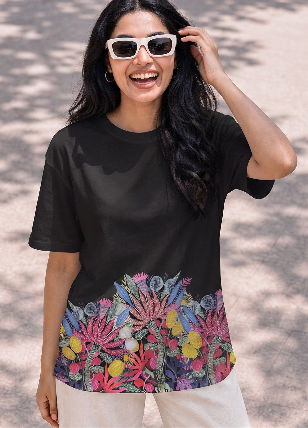 Women Hand-Embroidery Cotton T-shirt