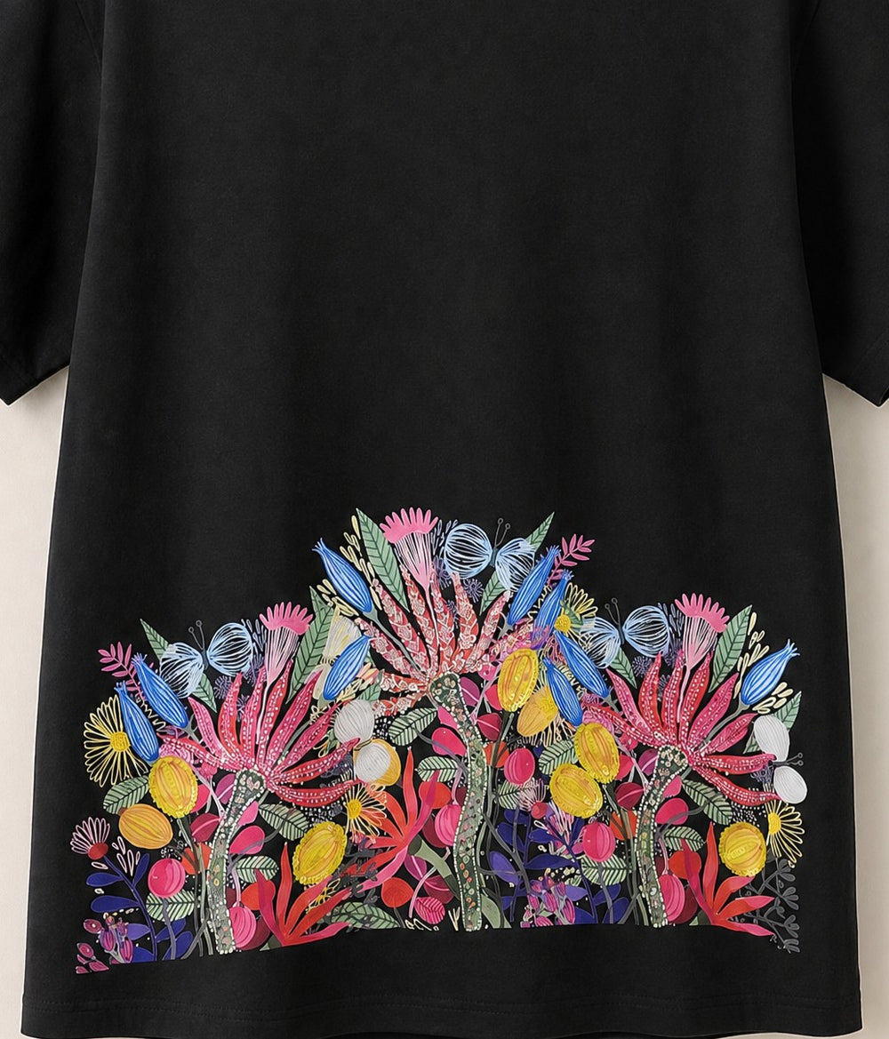 Women Hand-Embroidery Cotton T-shirt