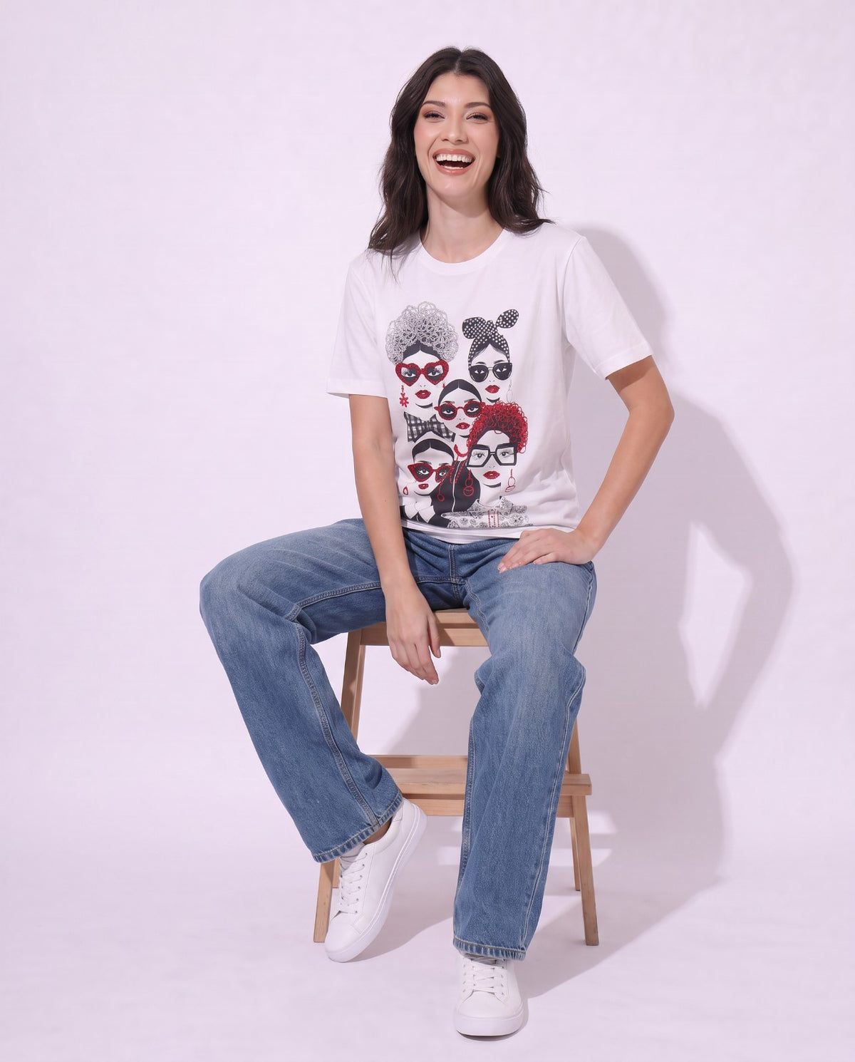 Women Hand-Embroidered  and Crystal Worked  Canvas Faces Cotton T-shirt