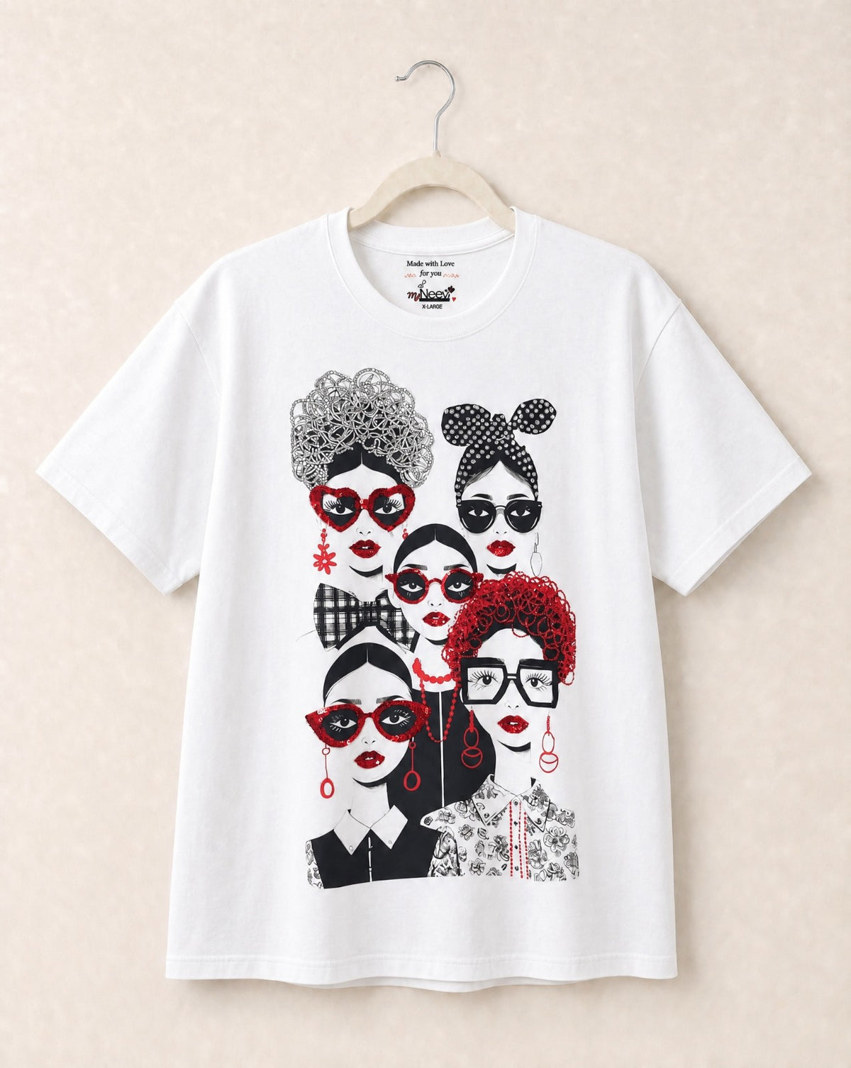 Women Hand-Embroidered  and Crystal Worked  Canvas Faces Cotton T-shirt
