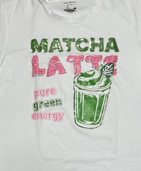 Women Matcha Latte Hand-Embroidery Cotton T-shirt