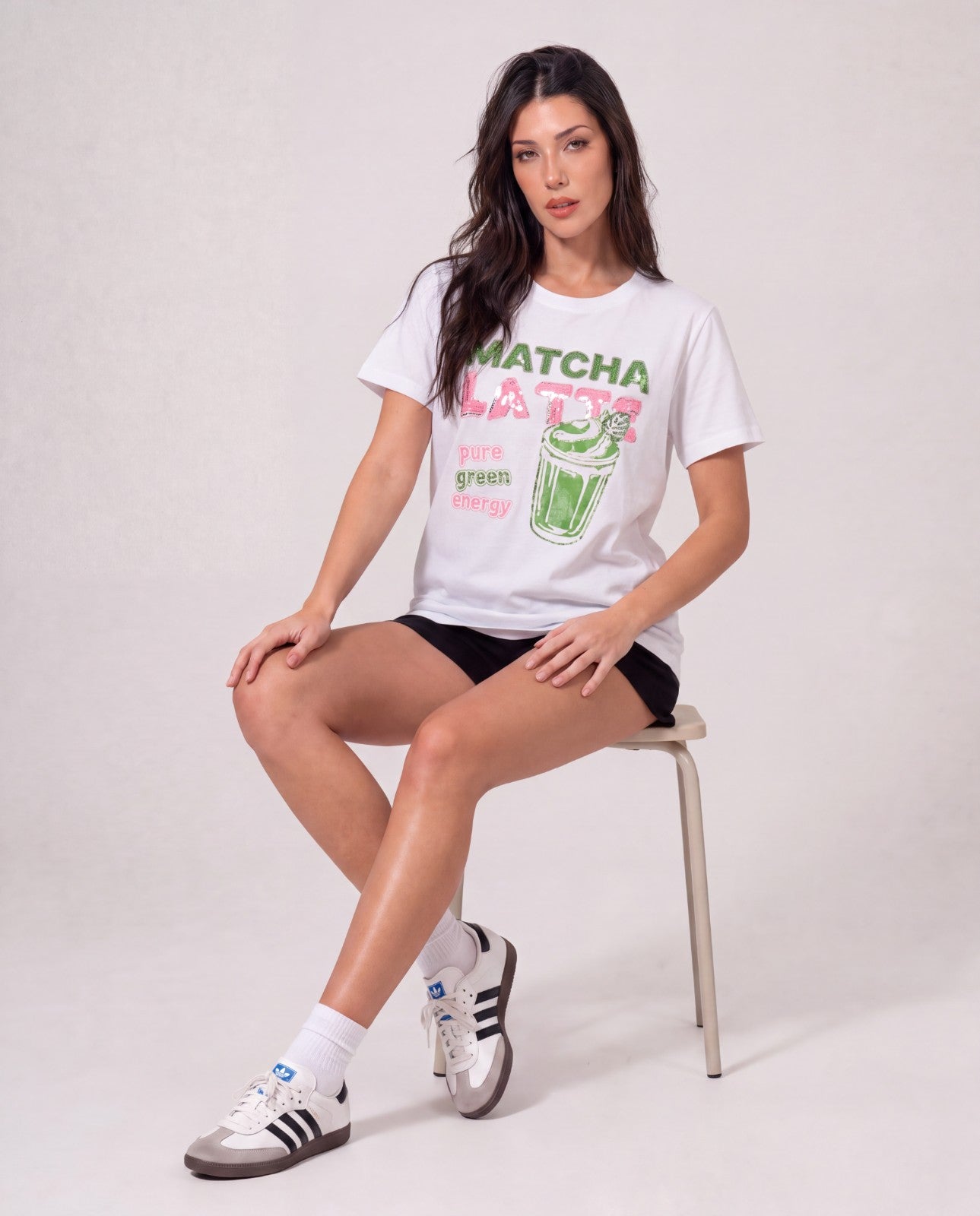 Women Matcha Latte Hand-Embroidery Cotton T-shirt