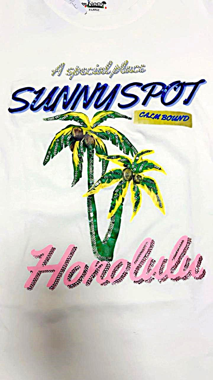 Women Honolulu Hand-Embroidered Cotton T-shirt
