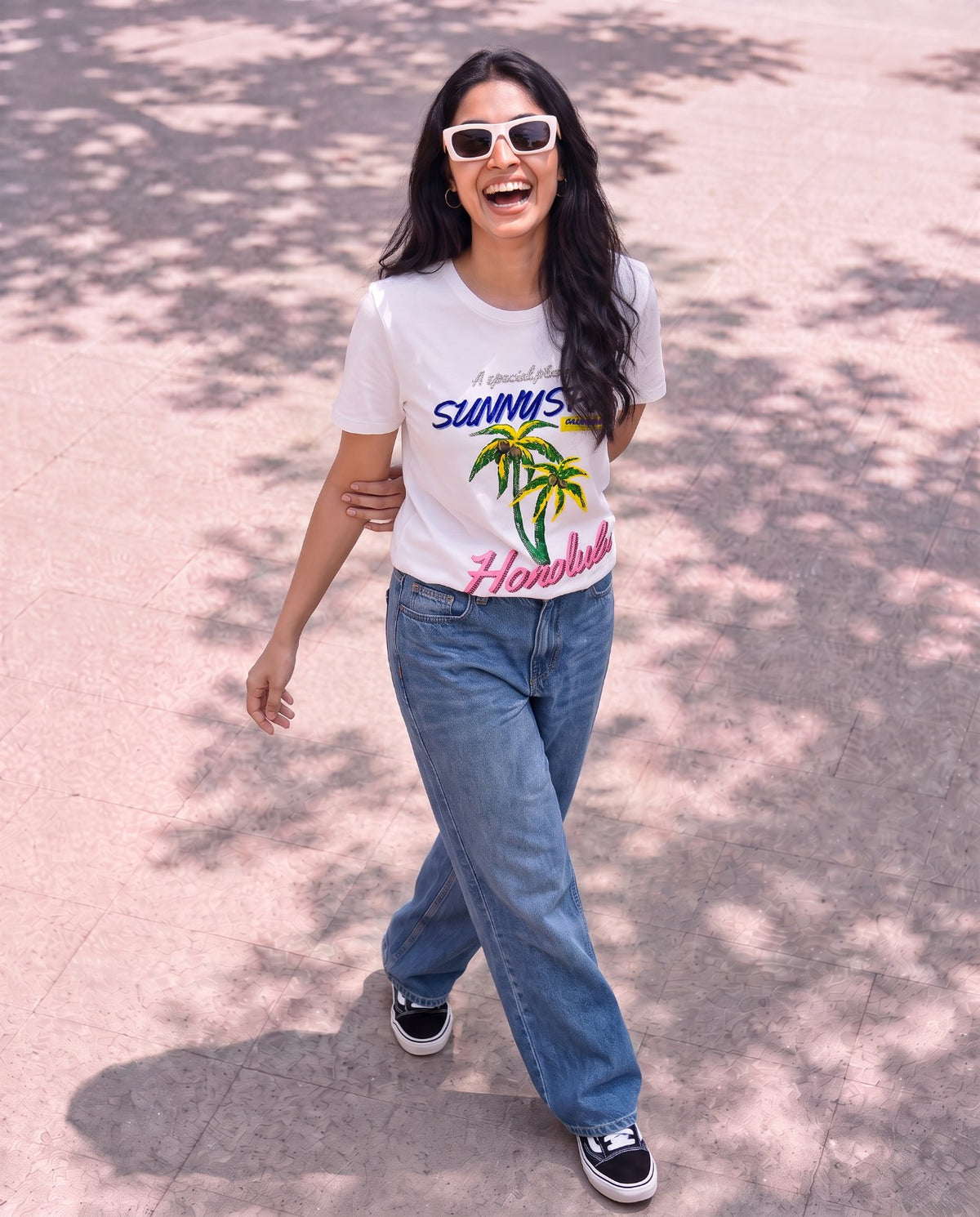 Women Honolulu Hand-Embroidered Cotton T-shirt