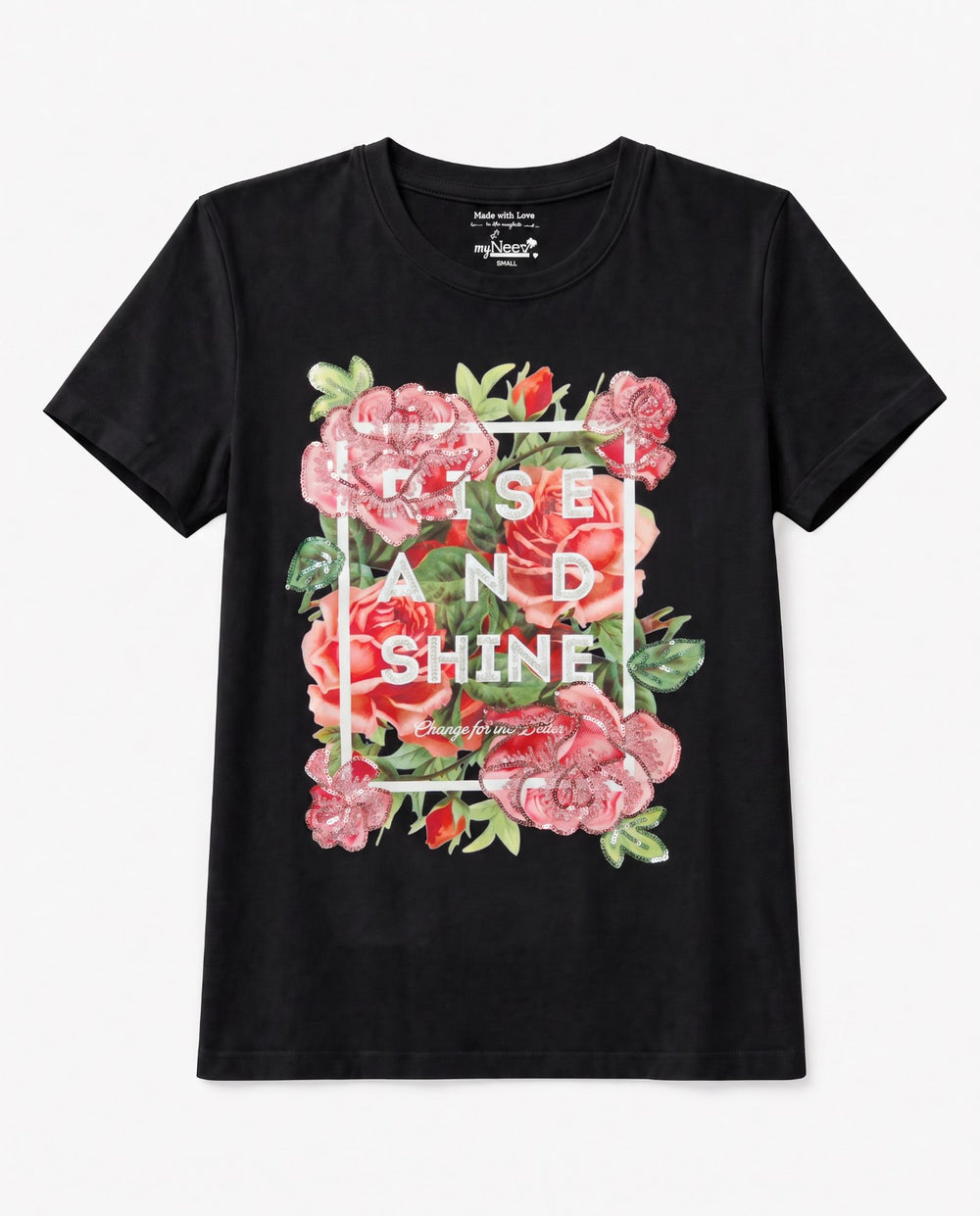 Women Rise And Shine Hand-Embroidered Cotton T-shirt