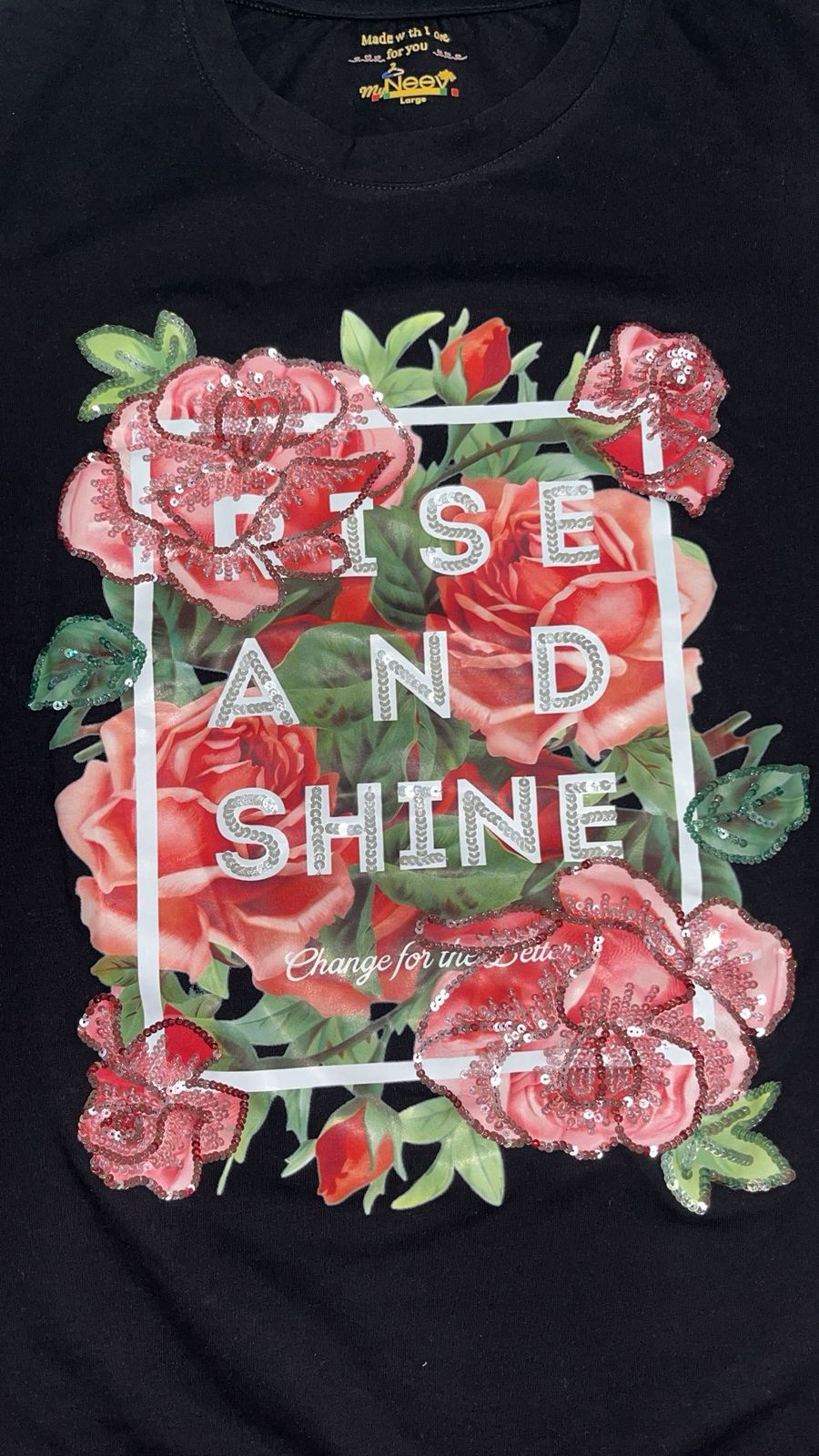Women Rise And Shine Hand-Embroidered Cotton T-shirt