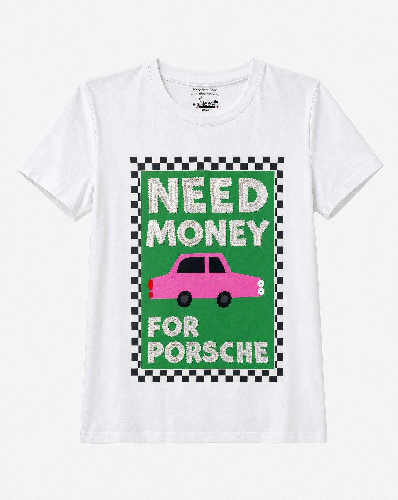 Women Need Money Hand-Embroidered Cotton T-Shirt