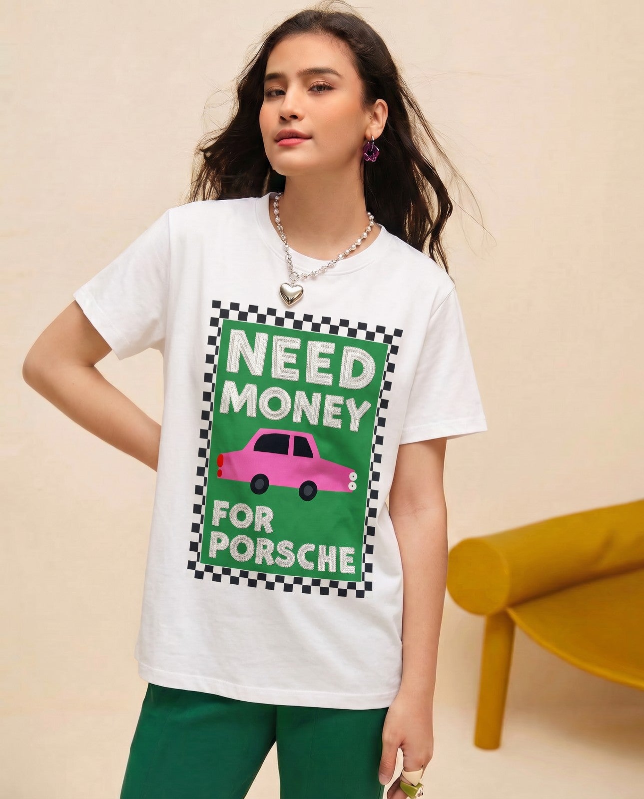 Women Need Money Hand-Embroidered Cotton T-Shirt