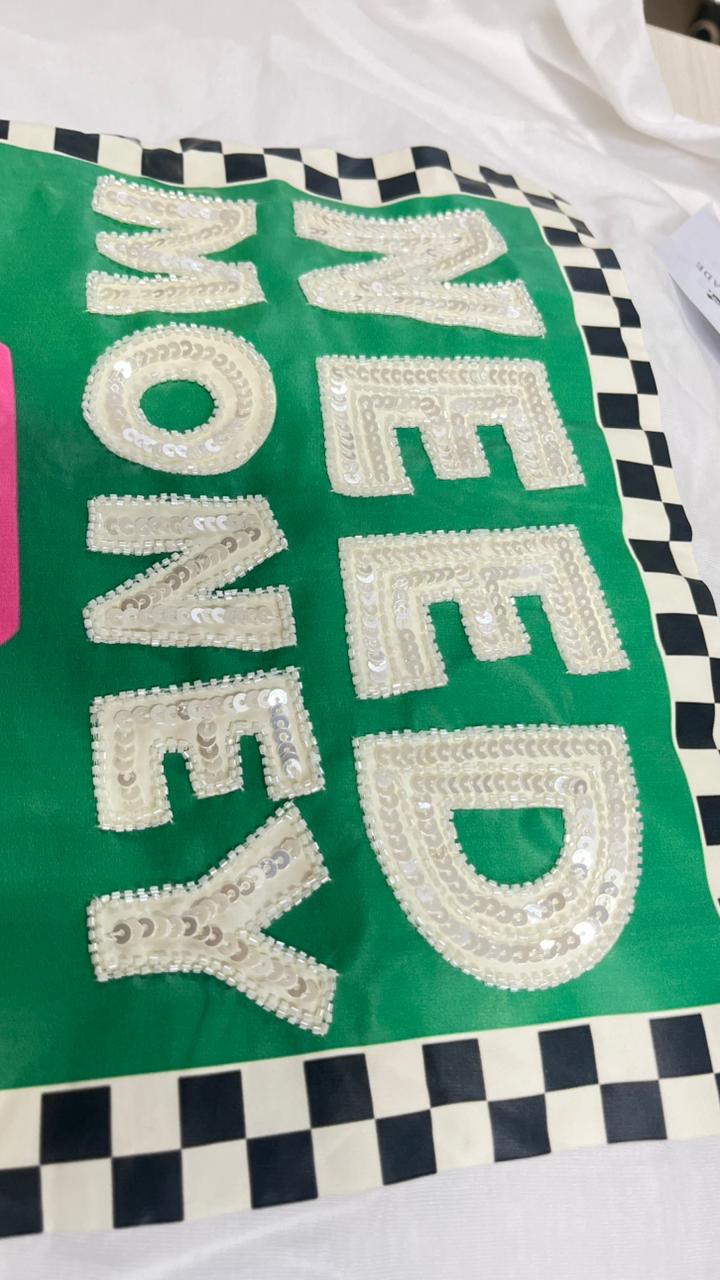 Women Need Money Hand-Embroidered Cotton T-Shirt