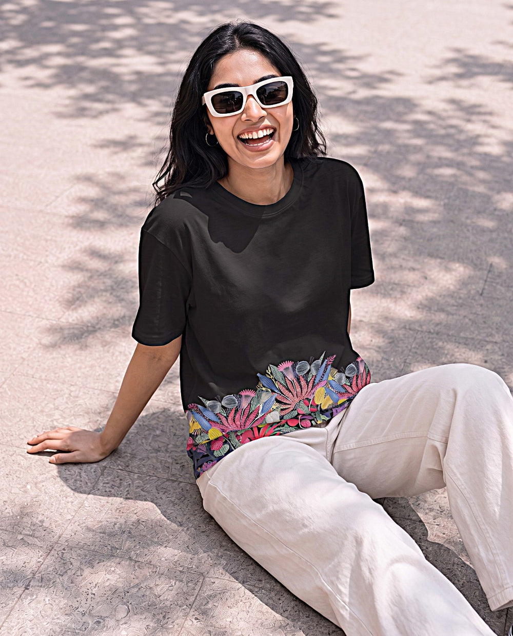 Women Hand-Embroidery Cotton T-shirt