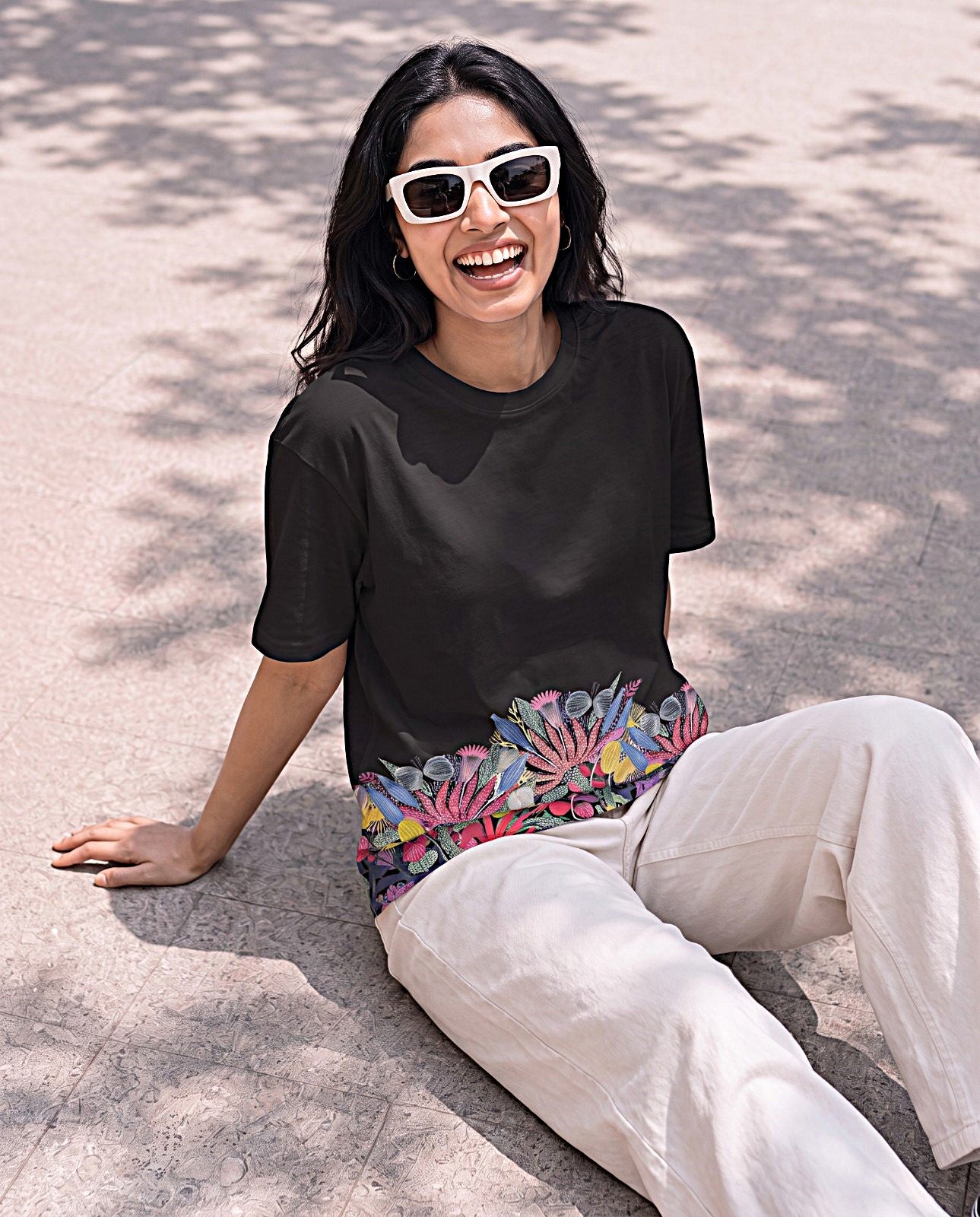 Women Hand-Embroidery Cotton T-shirt