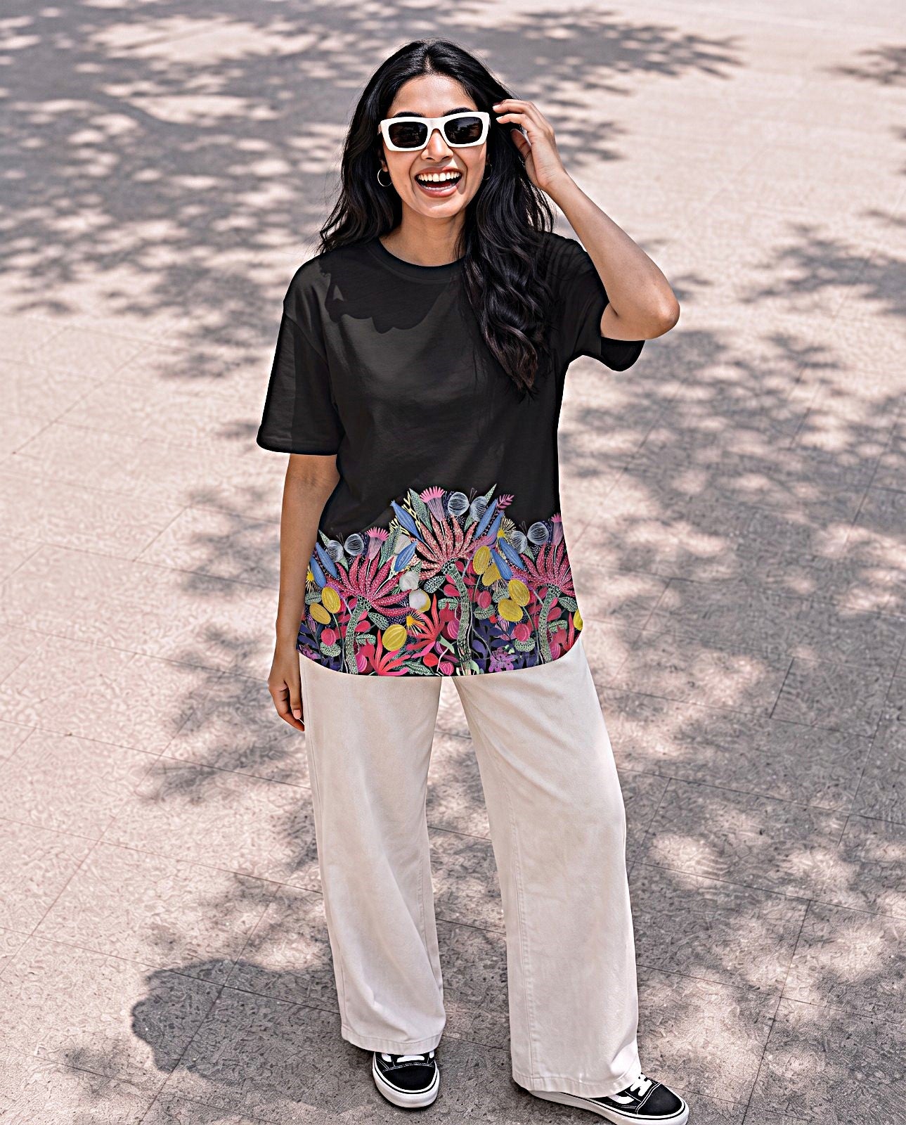Women Hand-Embroidery Cotton T-shirt