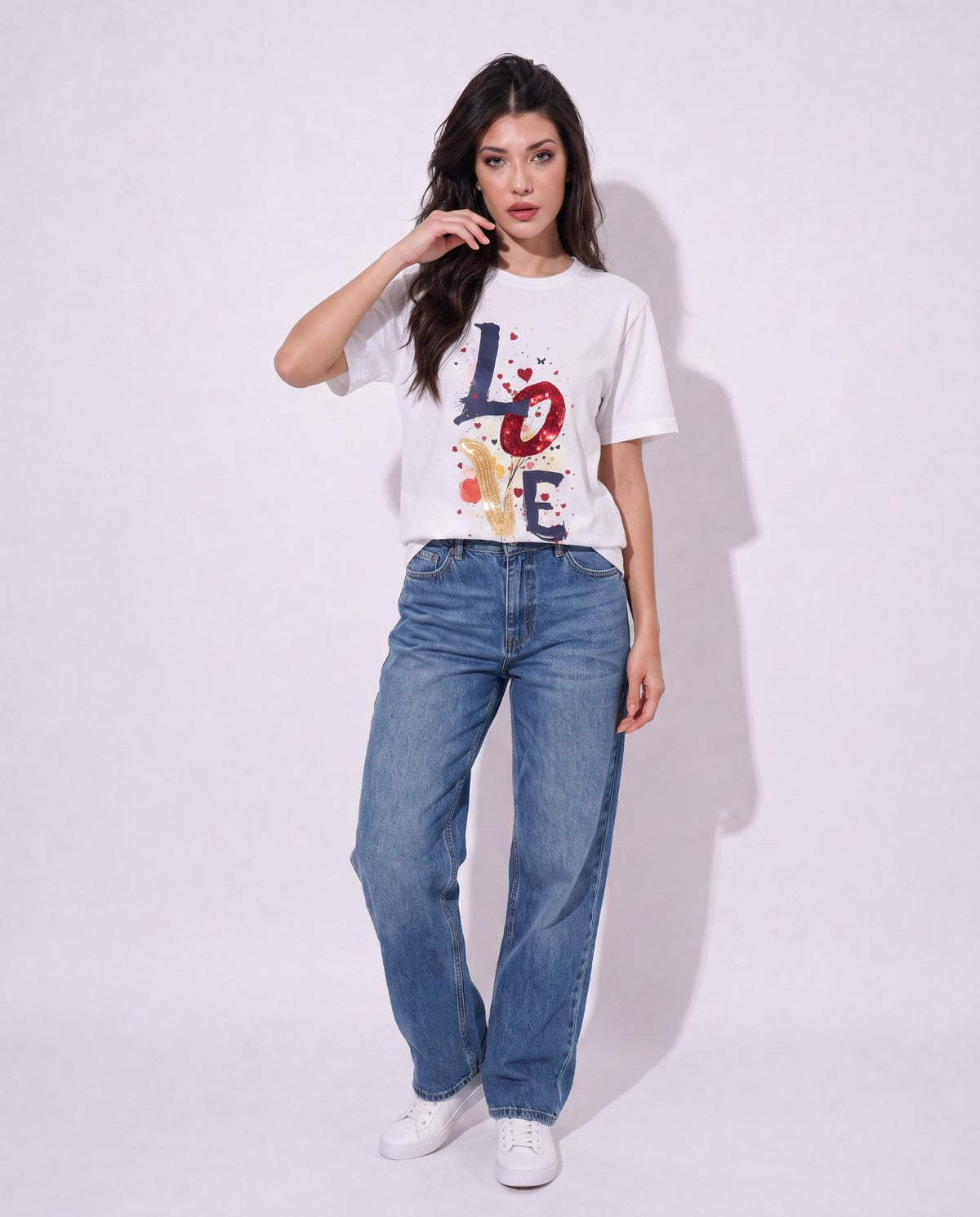 Women Love Hand-Embroidered  Cotton T-shirt