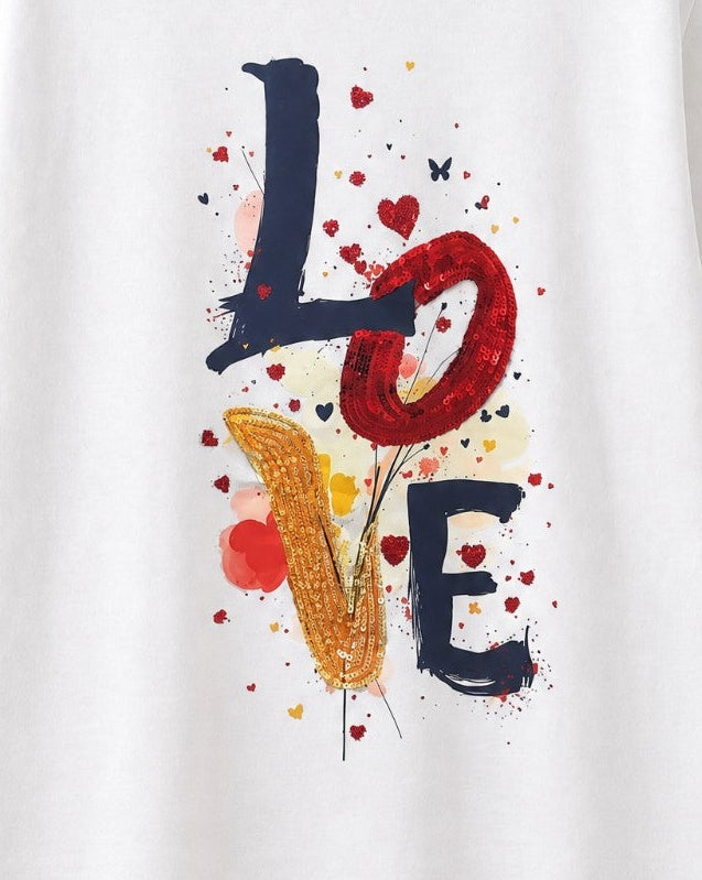 Women Love Hand-Embroidered  Cotton T-shirt