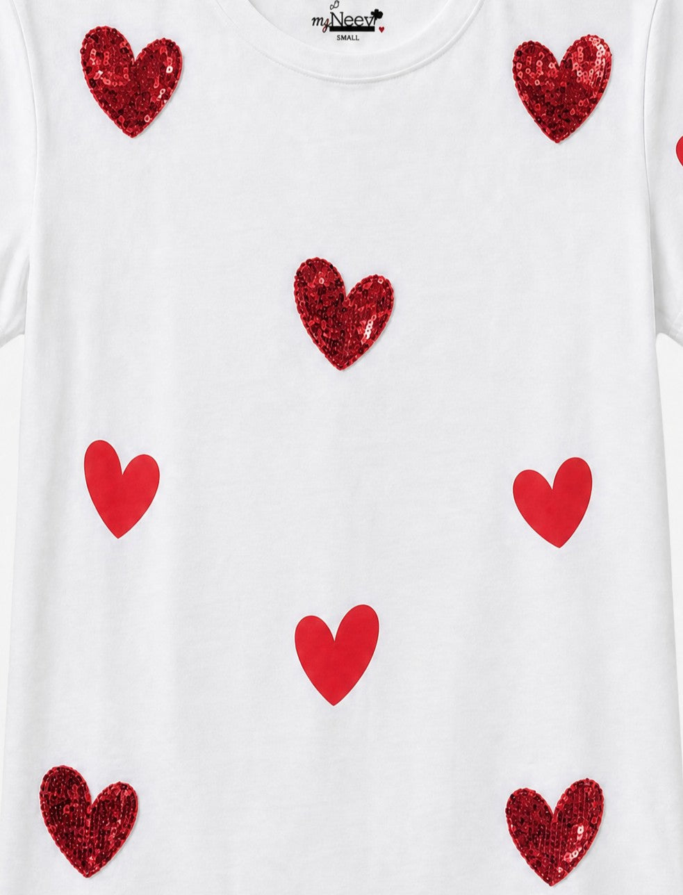 Women Heart Hand-Embroidered Cotton T-shirt