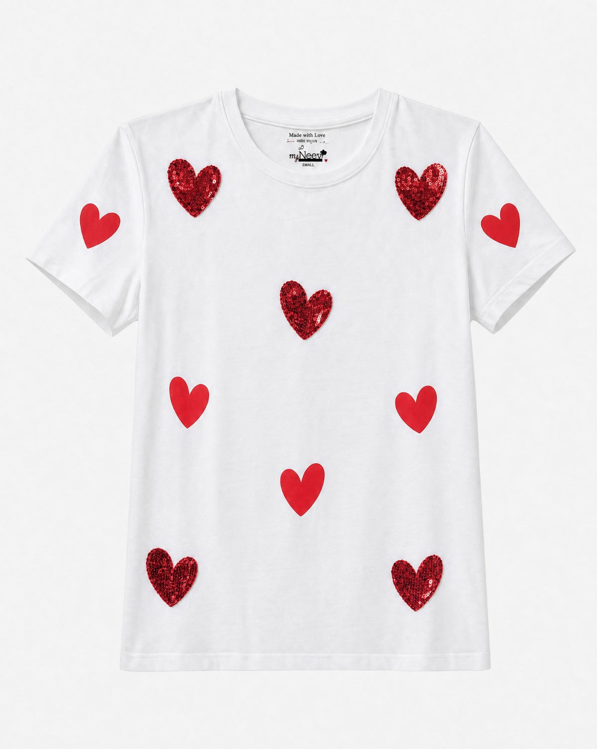 Women Heart Hand-Embroidered Cotton T-shirt