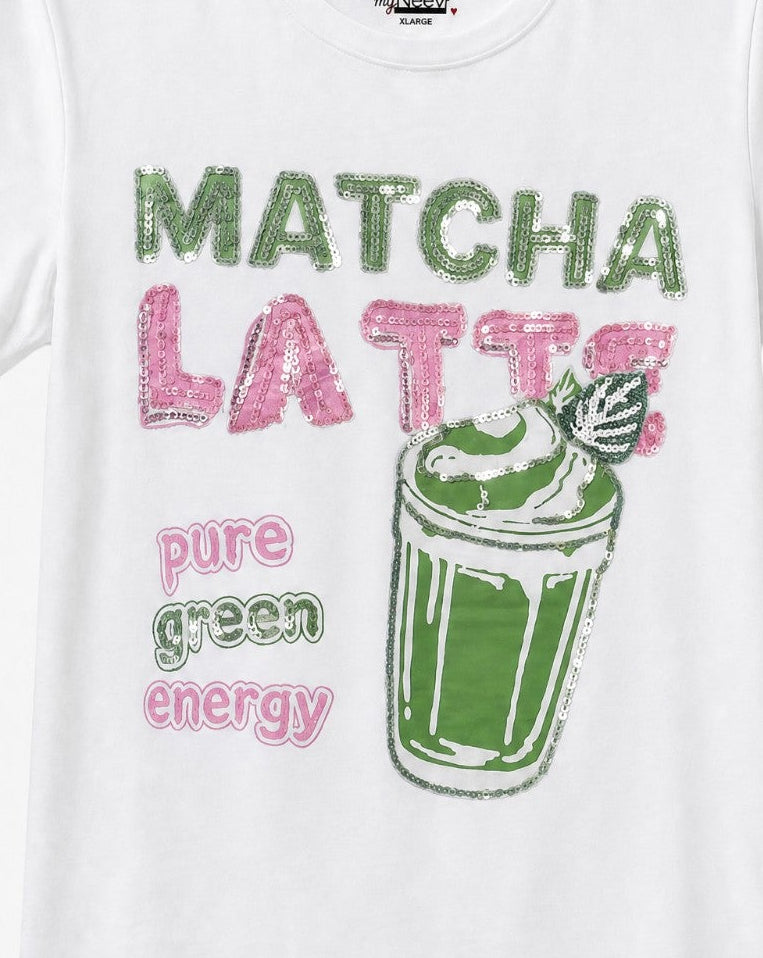 Women Matcha Latte Hand-Embroidered Cotton T-shirt