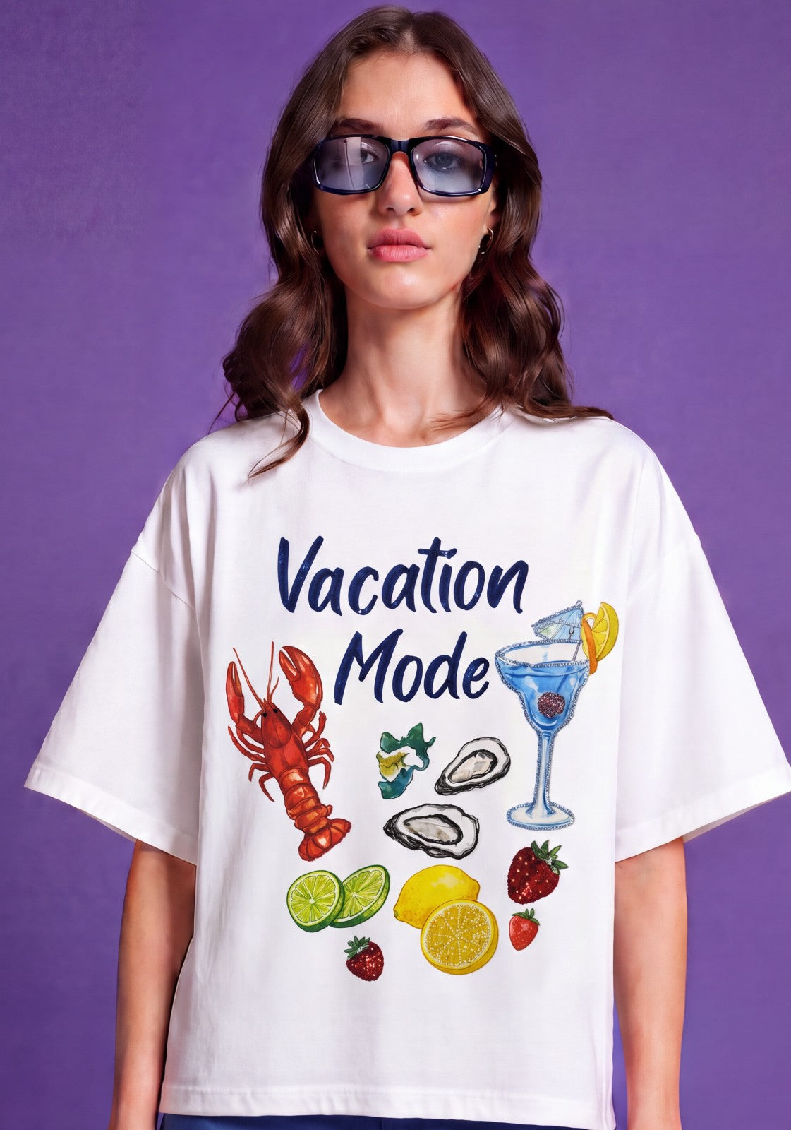 Women Vacation Mode Hand-Embroidered  Cotton T-shirt