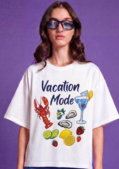 Women Vacation Mode Hand-Embroidered Cotton T-shirt