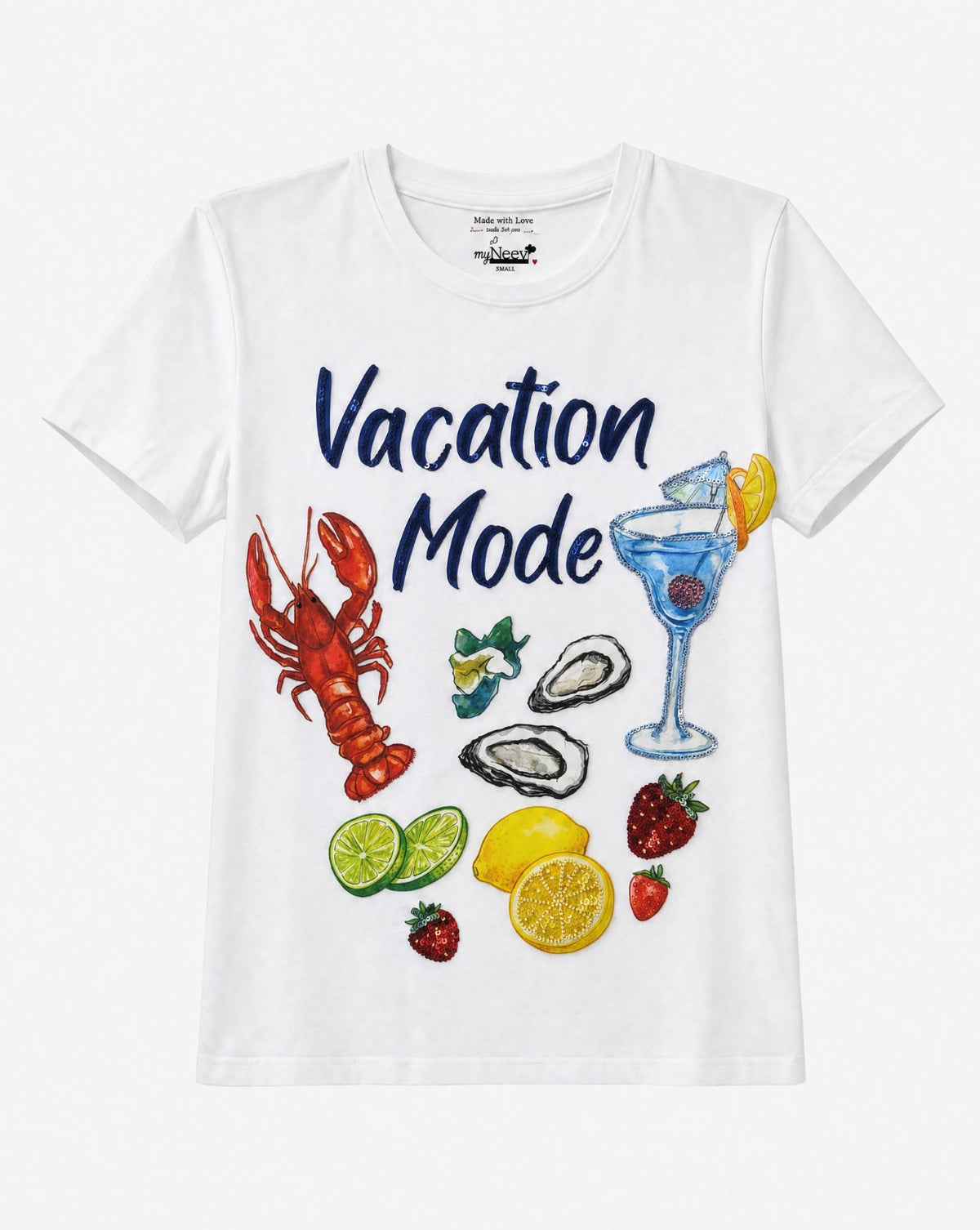Women Vacation Mode Hand-Embroidered  Cotton T-shirt