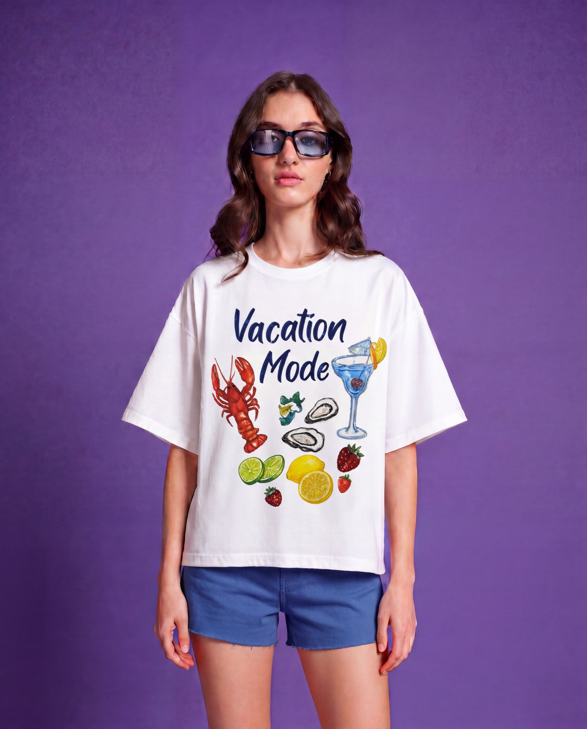 Women Vacation Mode Hand-Embroidered  Cotton T-shirt