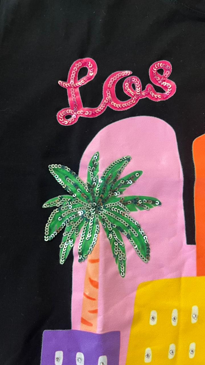 Women Los Angel's Hand-Embroidery Cotton T-shirt