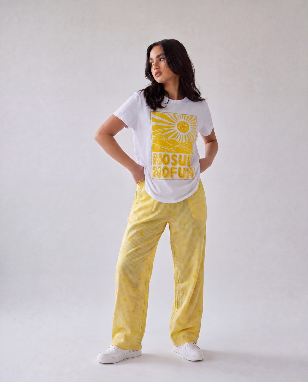 Women No Sun No Fun Hand-Embroidered  Cotton T-shirt