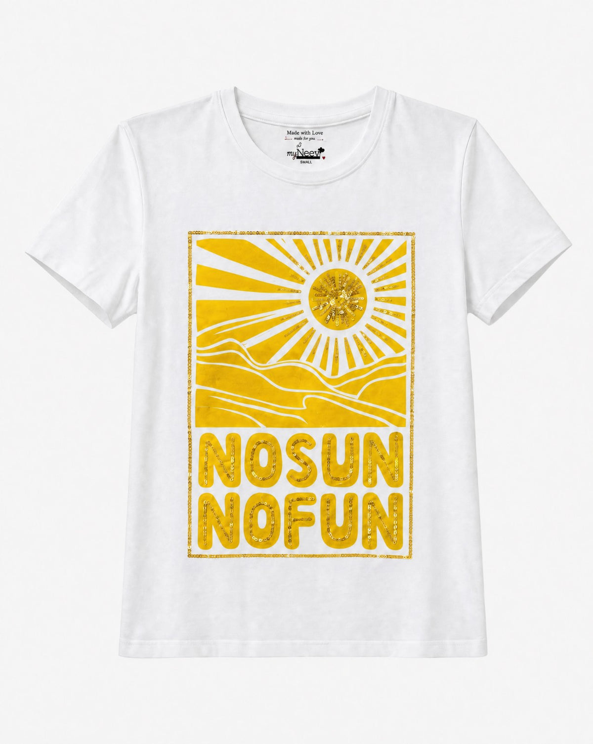 Women No Sun No Fun Hand-Embroidered  Cotton T-shirt