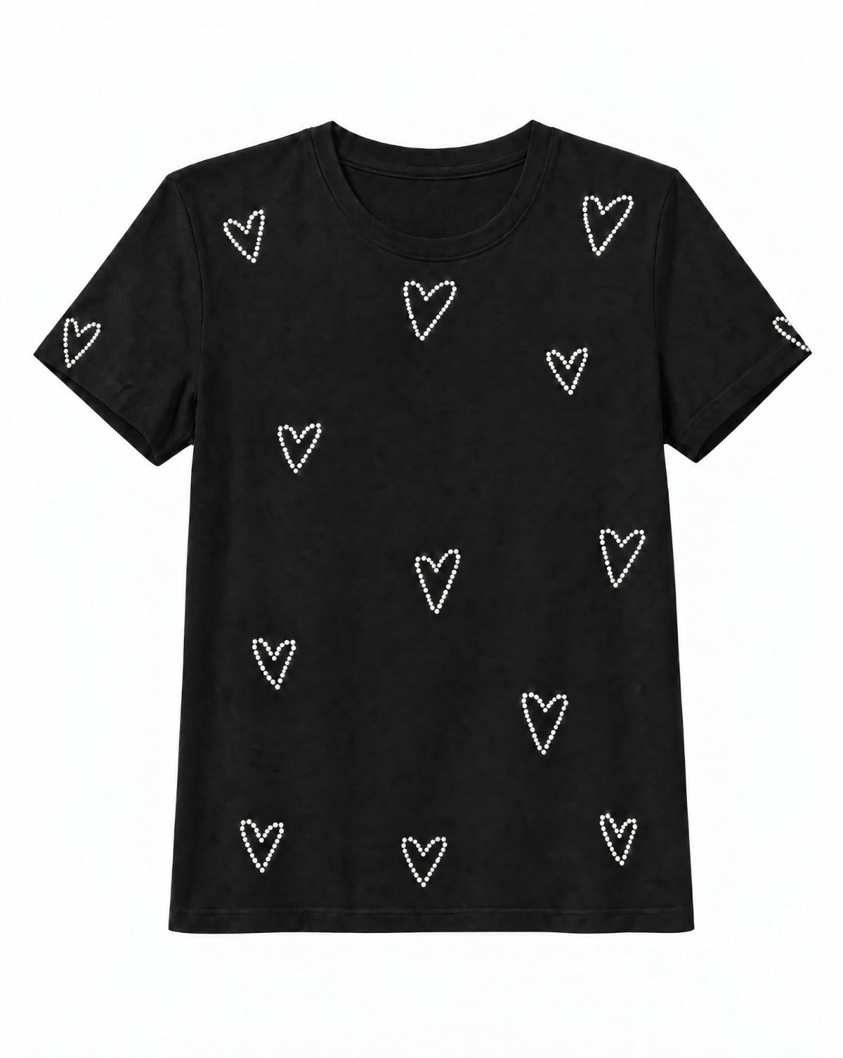 Women Heart Embellished Round Neck Cotton Regular T-shirt