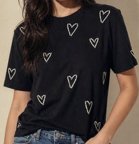 Women Heart Embellished Round Neck Cotton Regular T-shirt