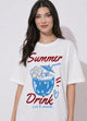 Women Summer Drink Hand-Embroidered Cotton T-shirt