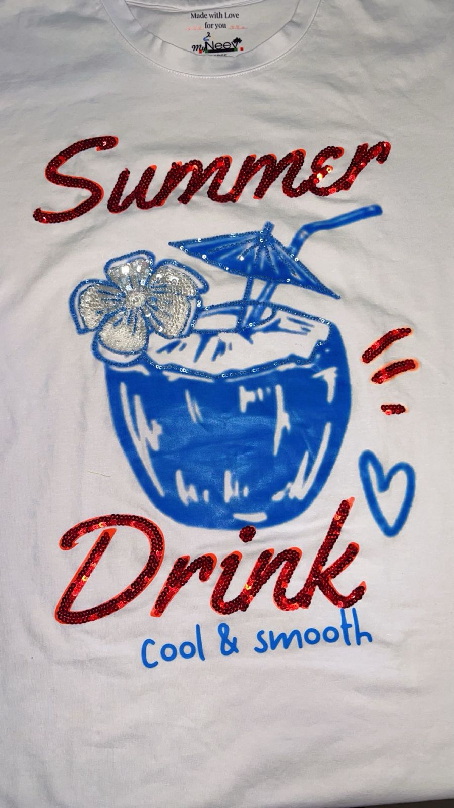 Women Summer Drink Hand-Embroidered Cotton T-shirt