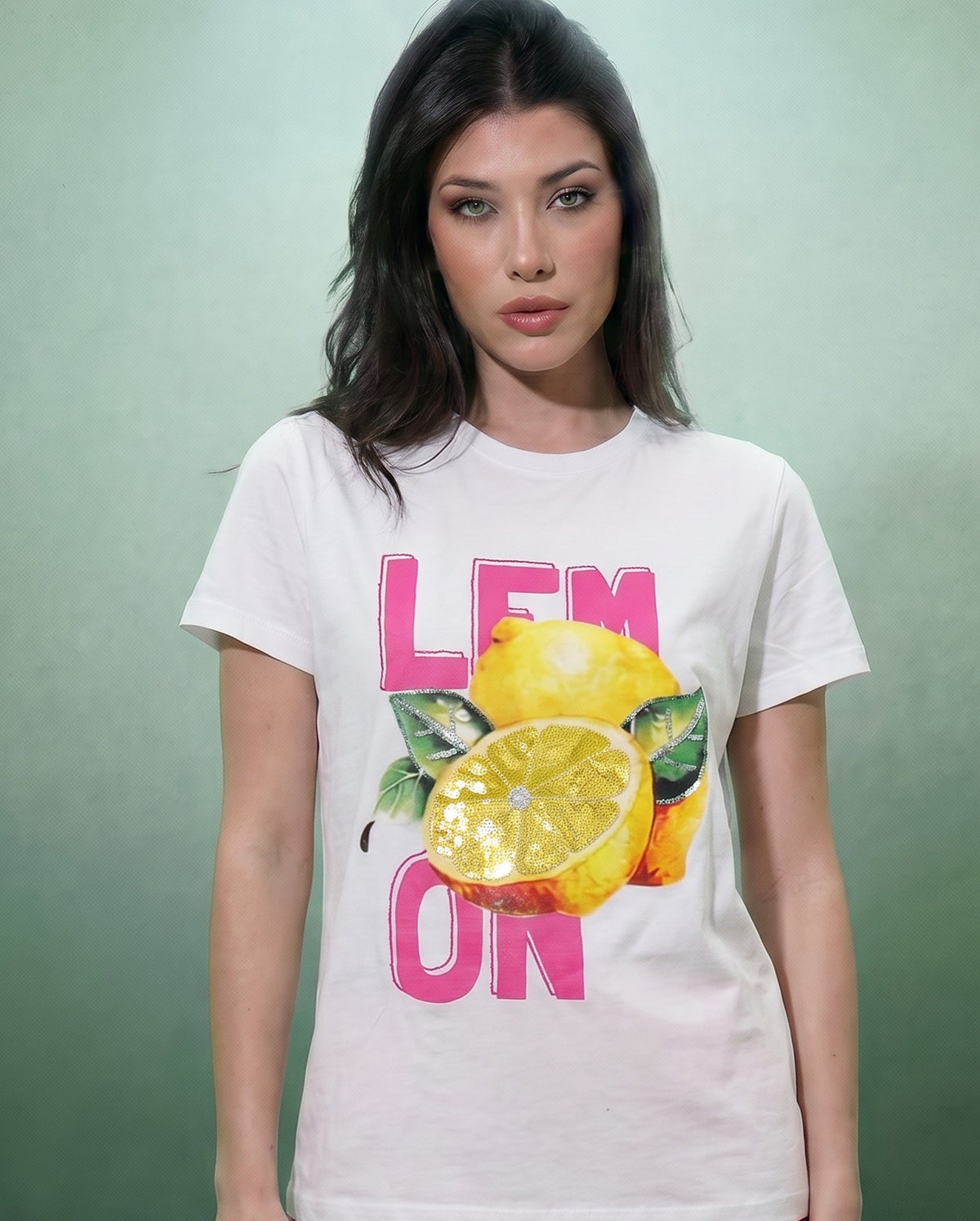 Women Lemon Hand-Embroidered T-shirt