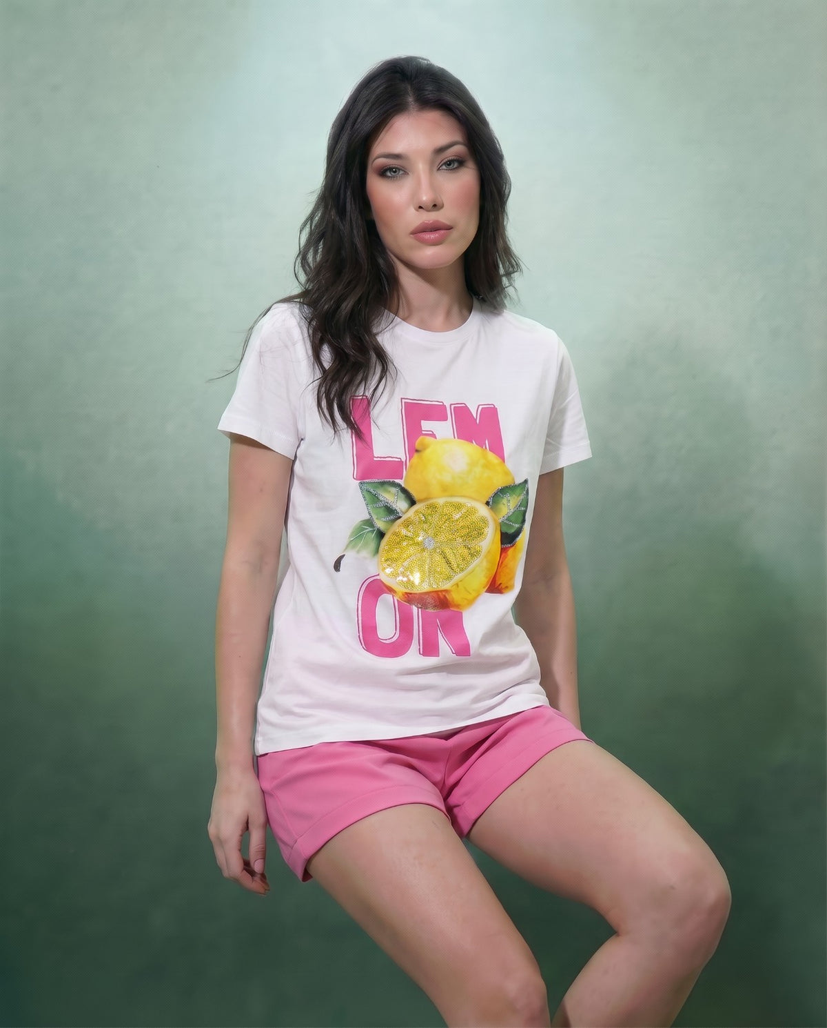 Women Lemon Hand-Embroidered T-shirt
