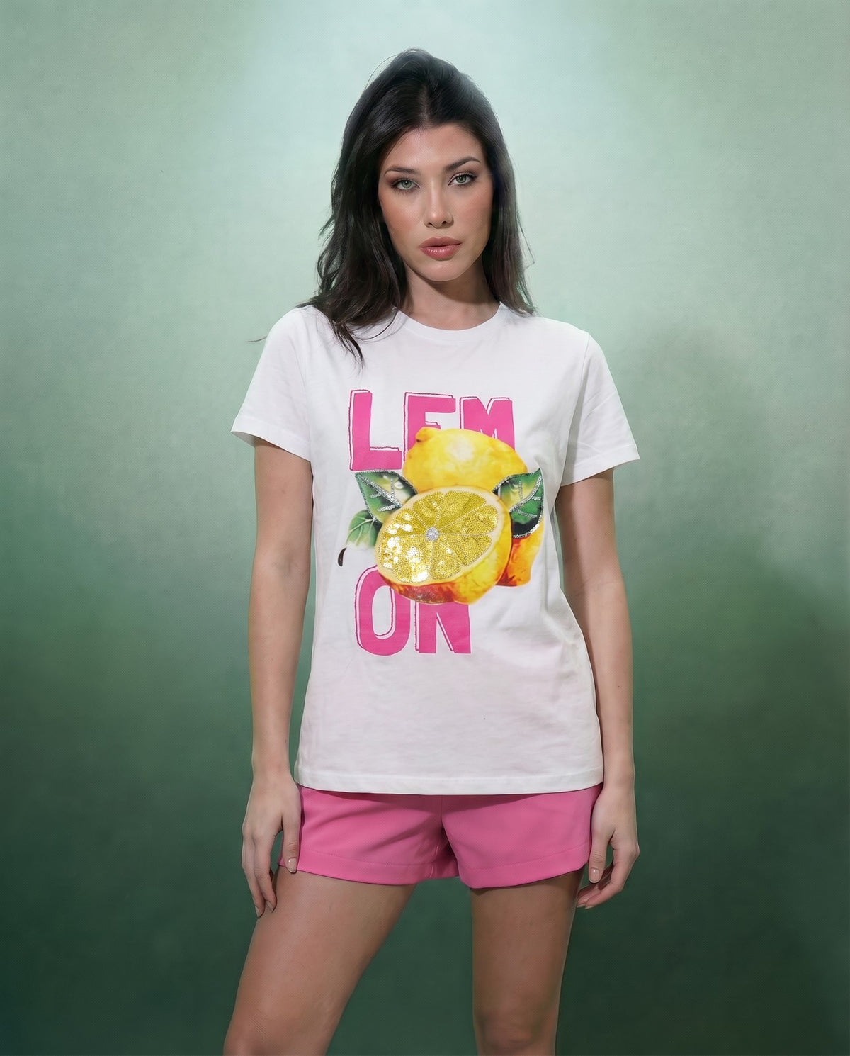 Women Lemon Hand-Embroidered T-shirt